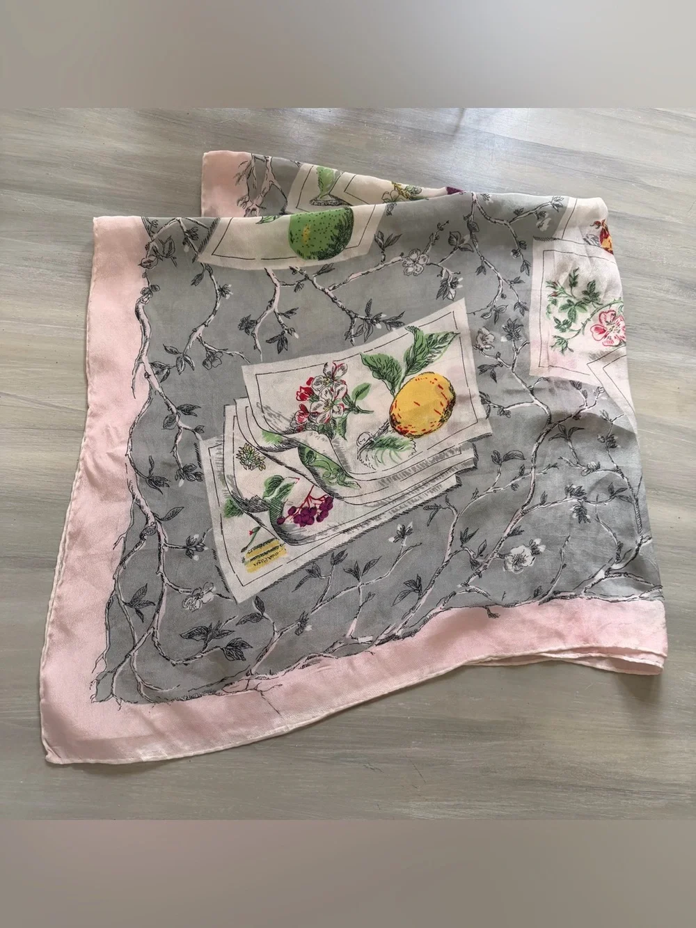 Longchamp silk scarf, “Laurel In The Vegetable Garden